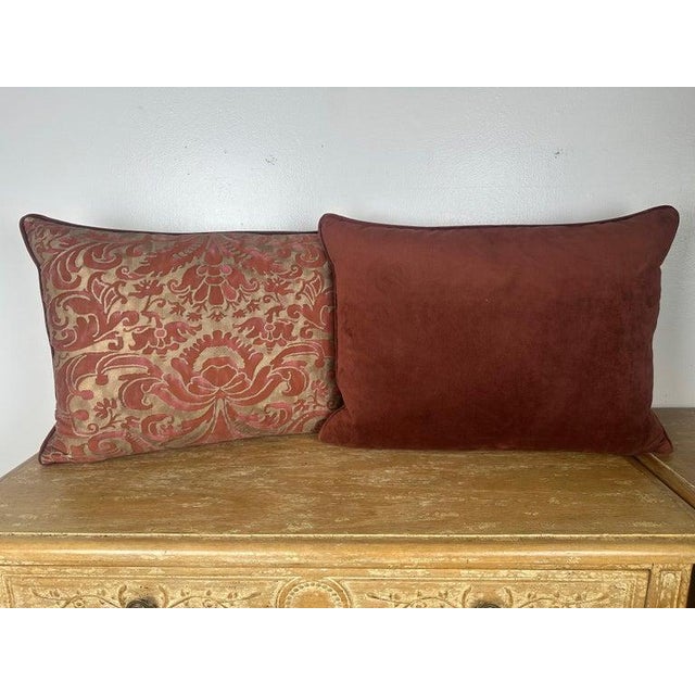 Textile Pair of Authentic Fortuny Textile Pillows With Velvet Backs For Sale - Image 7 of 8