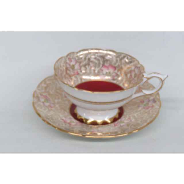 Royal Stafford Red Floral Garland Bone China Floral Tea Cup and Saucer Set 4651b For Sale - Image 10 of 18
