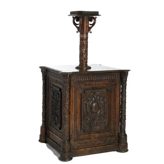 Victorian Early Antique Continental Carved Oak Reliquary Cabinet & Carved Columns, 18th Century For Sale - Image 3 of 13