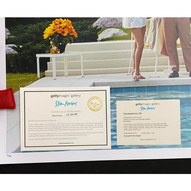 Yellow 1970s "Palm Springs Pool" First Edition 1/150 Estate Stamped C-Print by Slim Aarons For Sale - Image 8 of 9