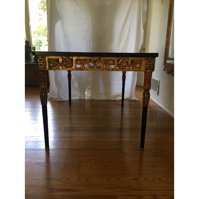 Wood Vintage Hollywood Regency Giltwood & Ebonized Greek Key Console Table For Sale - Image 7 of 8