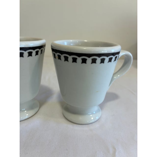 Mid-Century Modern Vintage Sterling Vitrified China Black Rimmed Pedestal Mugs, Set of 2, Restaurant Ware For Sale - Image 3 of 12