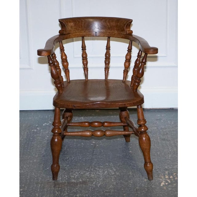 Edwardian Elm Bow Back Smokers Captains Chair, 1900s For Sale - Image 9 of 18
