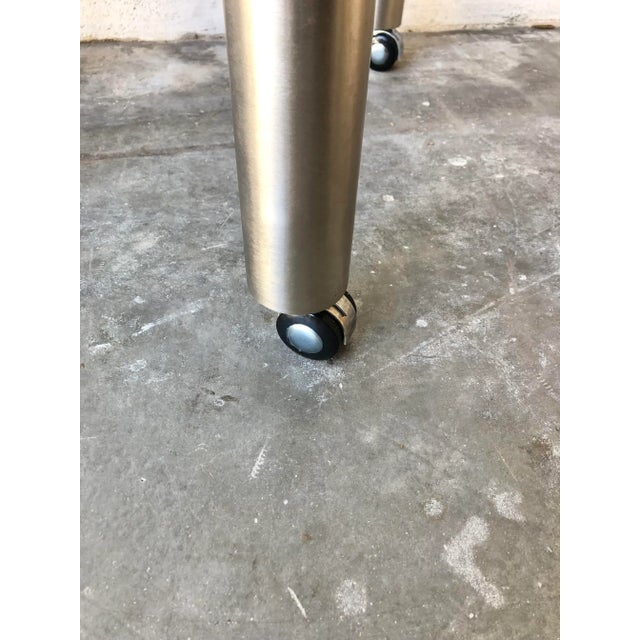 Silver Late 20th Century Kidney Shape Glass Side Tables With Casters (A Pair) For Sale - Image 8 of 13