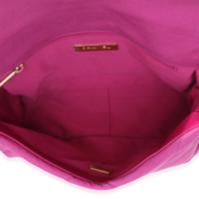 Pink Fuchsia Quilted Cotton Medium Chanel 19 Flap Bag For Sale - Image 8 of 8