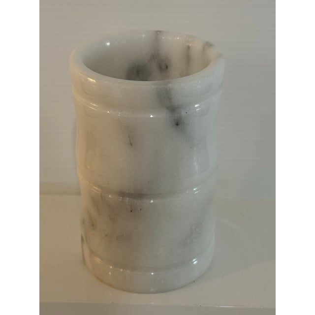 Vintage Heavy Solid White Marble Stone Vessel / Brush Holder / Bud Vase For Sale In Phoenix - Image 6 of 11