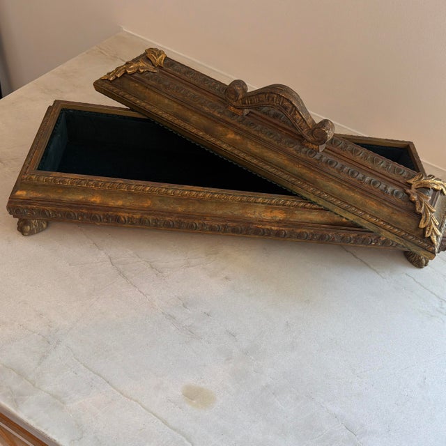Gilt Long Rectangular Wooden Rococo Style Decorative Box For Sale In Los Angeles - Image 6 of 11