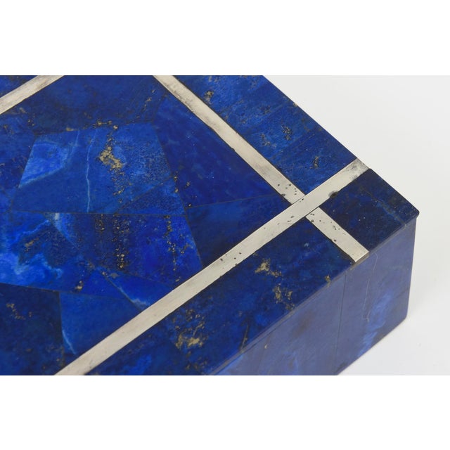 1950s Mid Century Modern Lapis Lazuli, Silver Inlay and Quartz Stone Box, 1950's For Sale - Image 5 of 13
