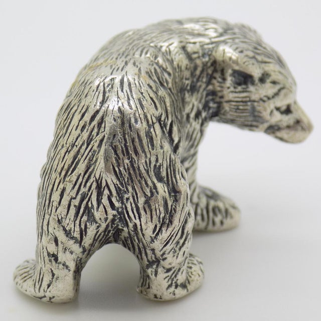 Large Vintage Italian Handmade Silver Brown Bear Cub Figurine, Novara, 1970s For Sale - Image 6 of 16