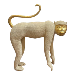 Large 1980s Crouching Monkey Sculpture, in White & Gold