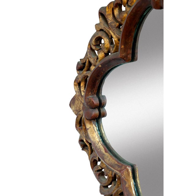 Mid 20th Century Mid 20th Century Wood Carved & Gilt Quatrefoil Framed Mirror For Sale - Image 5 of 8