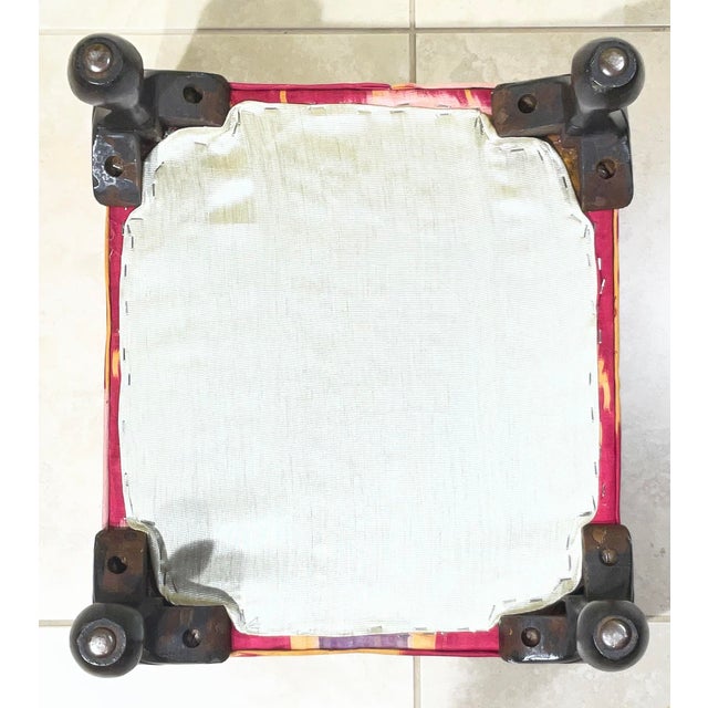 Antique Solid Wood Footstool / 19th-Century Silk Ikat /Artisan Statement Piece For Sale - Image 12 of 16