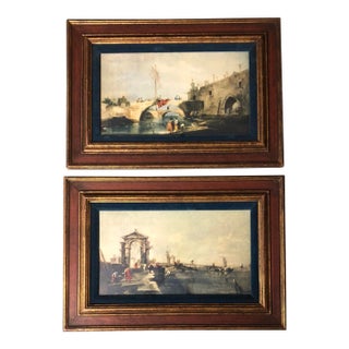 Mid Century Venetian Scene Prints Original Framed a Pair For Sale