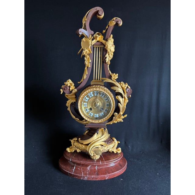 1840s French Louis XVI Bronze Marble Lyre Clock For Sale - Image 18 of 18