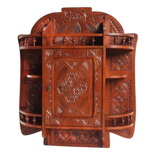 Antique Folk Art Arts and Crafts Dutch Chip Carved Wall Cabinet, 1910 For Sale