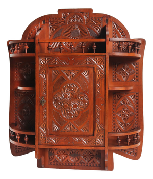 Antique Folk Art Arts and Crafts Dutch Chip Carved Wall Cabinet, 1910