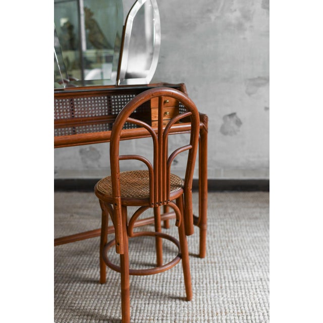 Mid-Century Modern Mid-Century Vanity & Chair in with Brass Details and Side-Panel Mirrors, 1950s, Set of 2 For Sale - Image 3 of 7