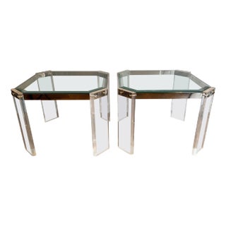1970 Octagonal Lucite and Chrome Side Tables from Maison Jansen - A Pair For Sale