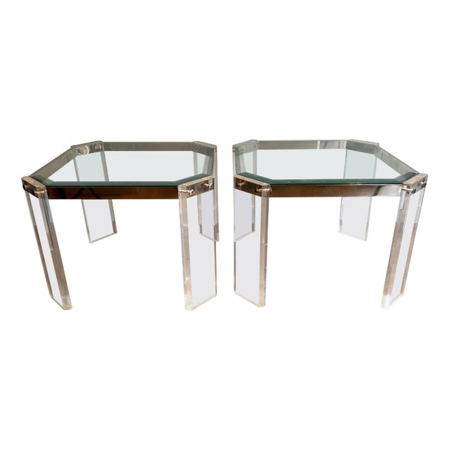 1970 Octagonal Lucite and Chrome Side Tables from Maison Jansen - A Pair For Sale