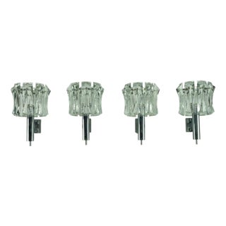 Large Vintage Murano Glass Elements and Chromed Brass Sconces, 1960s, Set of 4 For Sale
