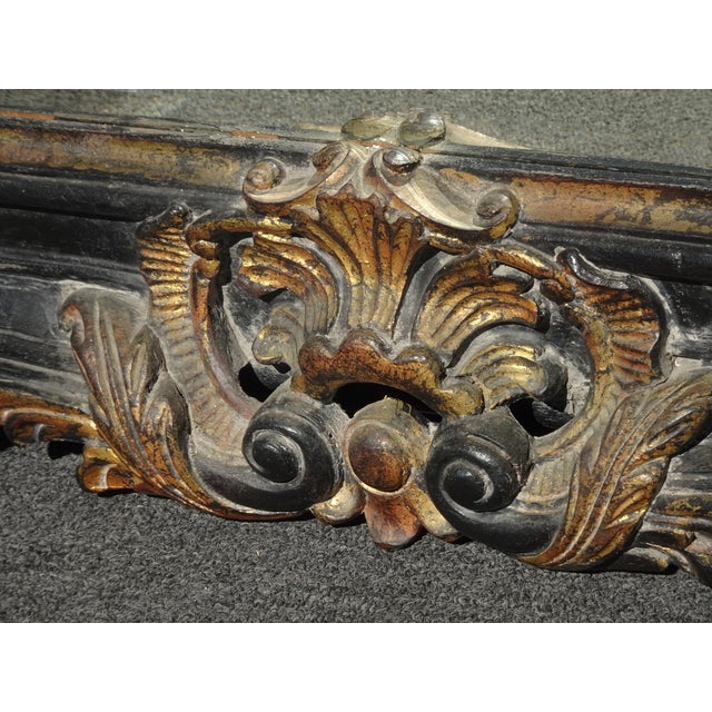 Share Tall 64" Vintage French Provincial Louis XVI Black Gold Wall Mantle Mirror Bevel For Sale - Image 15 of 15