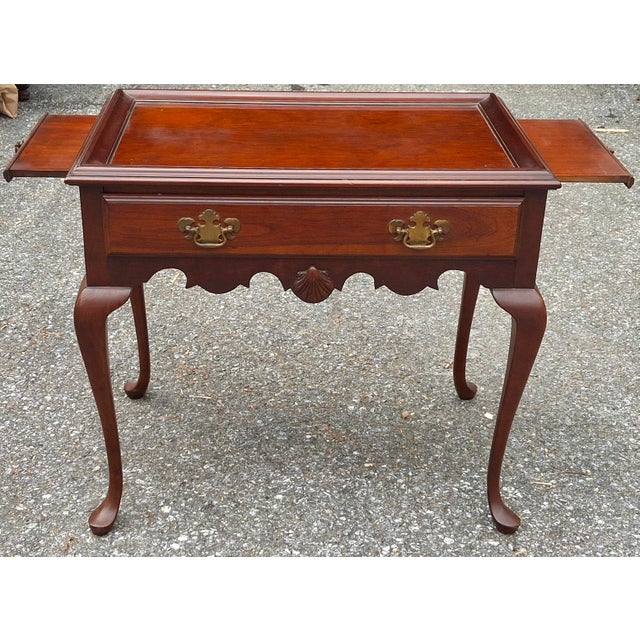 Wood Queen Anne Style Cherry Tea Table With Pull-Out Trays For Sale - Image 7 of 9