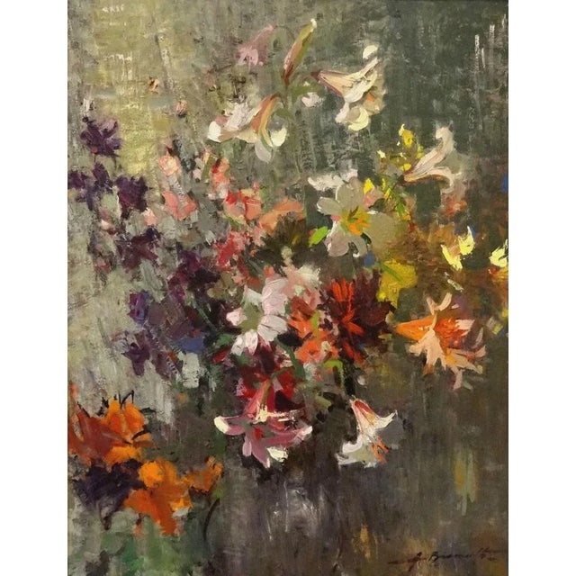 Alfejs Bromults, My Garden Flowers, 1974, Oil on Cardboard For Sale - Image 6 of 6