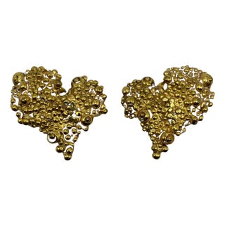 Christian Lacroix Heart Shaped Gold Toned Clip-on Earrings For Sale