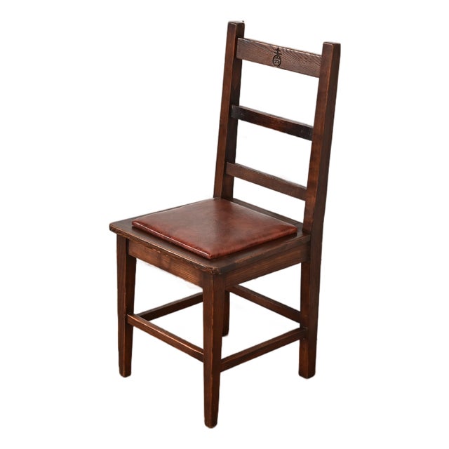 Roycroft Antique Mission Oak Arts & Crafts Ladder Back Desk Chair or Side Chair, Circa 1900 For Sale