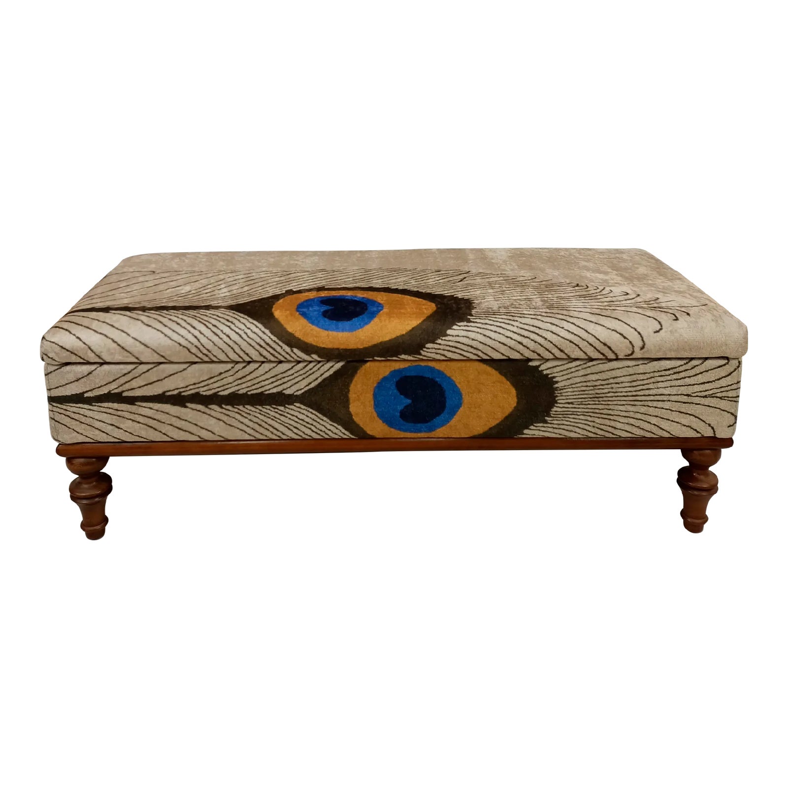 Evil Eye Peacock Feather Rug Printed Fabric Upholstered Storage Bench ...