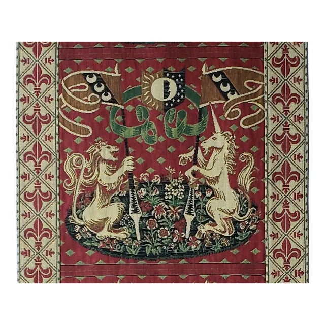 An exquisite vintage French Jacquard-woven tapestry runner adapted from the famous 15th-century "The Lady and the Unicorn"...