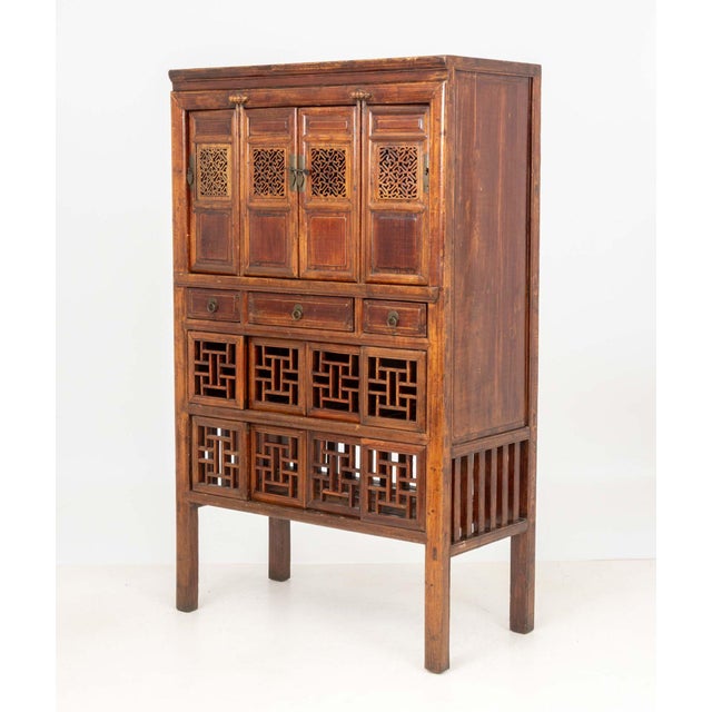 Early 20th Century Chinese Carved Elm Wood Cabinet For Sale - Image 5 of 9
