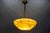Art Deco Layered Marbled Yellowish Beige and Brown Glass and Brass Pendant Light, 1950s For Sale - Image 4 of 18