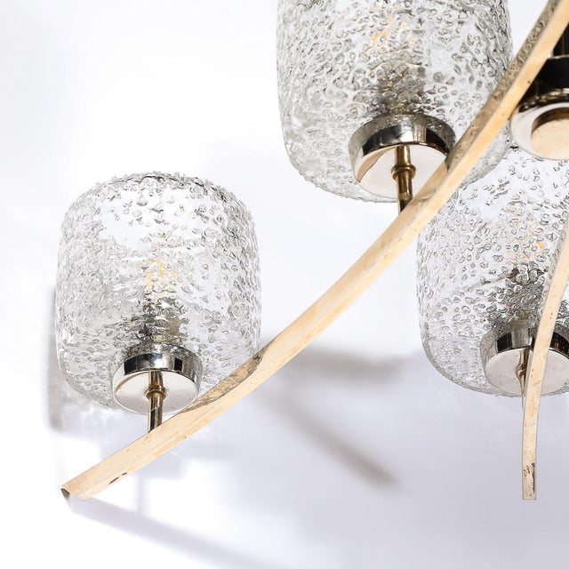 1950s Mid-Century Bow Form Polished Brass & Nickel Pendant Chandelier W/ Mottled Glass For Sale - Image 5 of 12