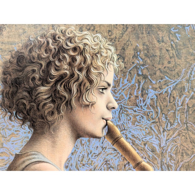 Poen de Wijs "Tripelconcert" Realist Painting of Two Women with a Flute & Saddlebill Stork, 1998 For Sale - Image 9 of 11