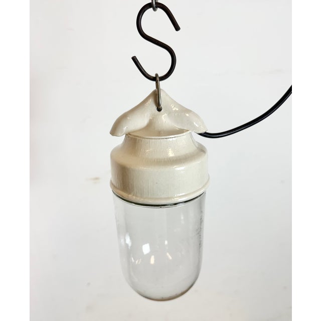 Glass Vintage White Porcelain Pendant Light, 1970s For Sale - Image 7 of 13