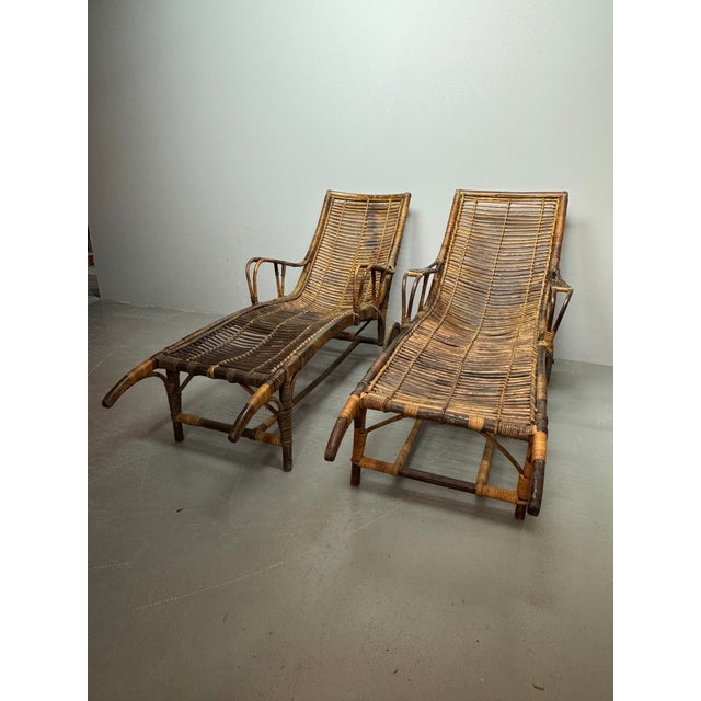 1940s Vintage Bamboo Wheeled Garden Lounge Chairs, 1930, Set of 2 For Sale - Image 5 of 13