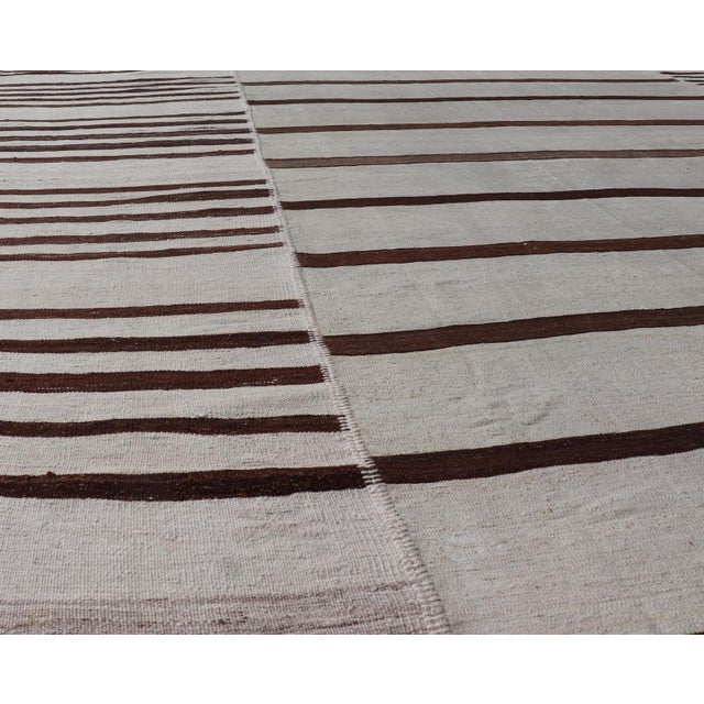 Mid 20th Century Vintage Hand-Woven Turkish Kilim in Wool With Sub-Geometric Striped Panel Design For Sale - Image 5 of 15