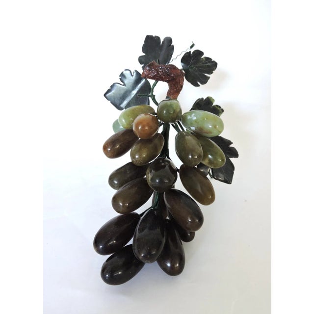 Polished to perfection - heavy green onyx Italian grape cluster with onyx leaves and supporting wire stand/legs....