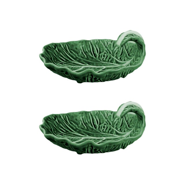 2020s Bordallo Pinheiro Cabbage Leaf With Curvature Plate 7", Green, Set of 2 For Sale - Image 5 of 5