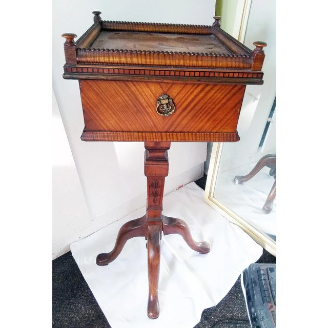 Brown Antique 4-Legged Table Stand With Drawer and Inlaid Top For Sale - Image 8 of 8