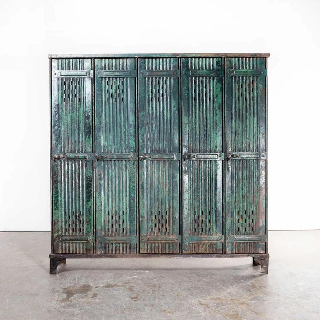 Green Five Door Locker by Strafor for Forge De Strasbourg, 1930s For Sale - Image 14 of 16
