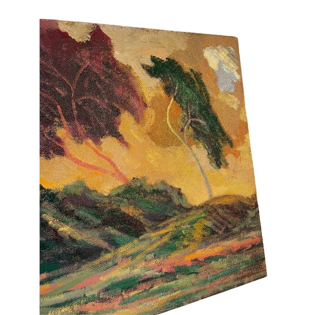 Wood Mid 20th Century Monterey California Landscape Expressionist Oil on Board, Framed & Signed For Sale - Image 7 of 9