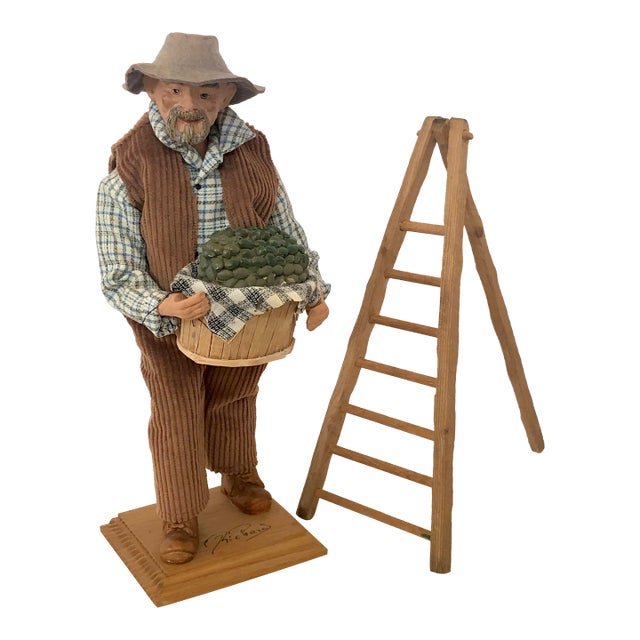 Aix De Provence Santons Richard Clay Sculpture of a Grape Harvester and His Ladder For Sale