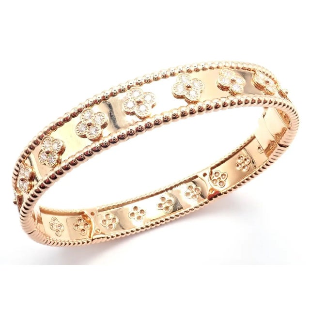Van Cleef & Arpels Van Cleef & Arpels Perlee Diamond Clover Rose Gold Bangle Bracelet For Sale - Image 4 of 13