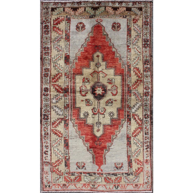 Textile Vintage Turkish Oushak Rug in Orange Red, Butter & Light Gray For Sale - Image 7 of 7