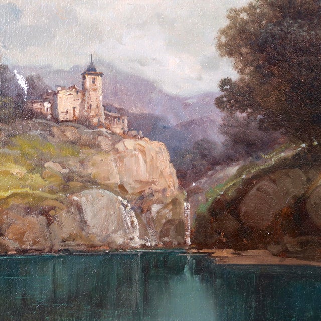 Mid 20th Century Large Custom Framed Italian Countryside Village Landscape Oil Painting by Toni Bordignon For Sale - Image 11 of 18