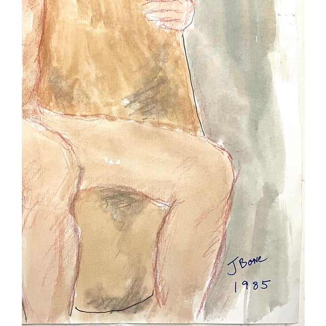 1985 James Bone Name Nude Watercolor With Collage For Sale - Image 4 of 6