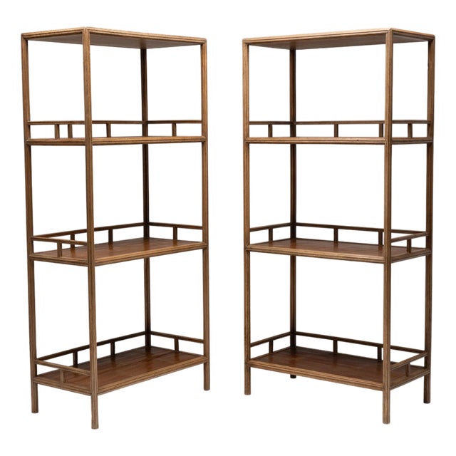 Pair of Chinese Reeded Golden Silk Shelves, C. 1900 For Sale