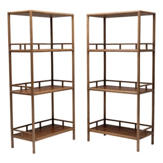 Pair of Chinese Reeded Nanmu Scholar's Shelves, C. 1900 For Sale